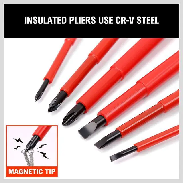 Alt view image 4 of 7 - 6-Piece 1000V Insulated Precision Screwdriver Set, Magnetic Tip CR-V Electrician Tools with Cushion Grip TPR Handle for Electrical Applications