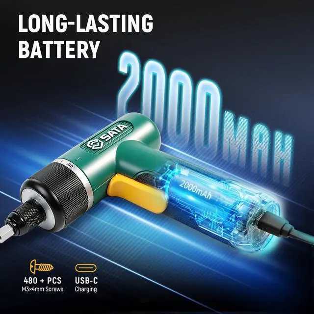 Alt view image 5 of 6 - 32-Piece Electric Screwdriver Set, 3.7V Cordless Screwdriver with 1/4" Hex Chuck, 2000mAh USB-C Rechargeable Battery, Up to 5N·m Torque for Furniture Assembly, Home Repair & Garage Projects