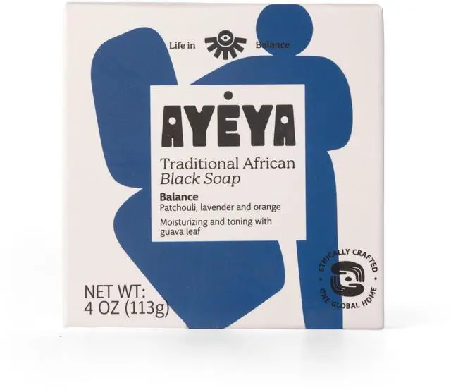 Main image of African Black Soap Bar, Patchouli, Lavender & Orange (Balance) Exfoliating Bar Soap for Dry, Combination, Sensitive, Acne-Prone Skin, 4 Oz