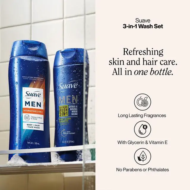 Alt view image 3 of 7 - 3-in-1 Variety 2-Pack Hydrating Hair, Body, Face Wash + Citrus Rush Daily Clean Shampoo, Conditioner & Bodywash