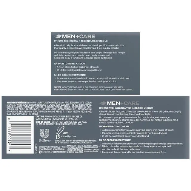 Alt view image 2 of 7 - Men+Care Body + Face Bar Pack (6 Large Bars) + Travel-Size Soap Bar Exfoliating 3-in-1 Charcoal Soap with Clay for Skin Care, Hands & Shaving