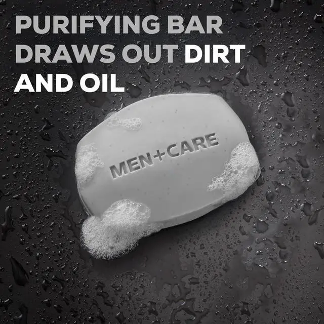 Alt view image 3 of 7 - Men+Care Body + Face Bar Pack (6 Large Bars) + Travel-Size Soap Bar Exfoliating 3-in-1 Charcoal Soap with Clay for Skin Care, Hands & Shaving