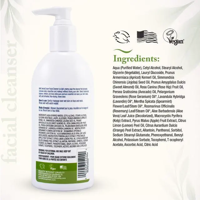 Alt view image 3 of 7 - Facial Cleanser, Herbal Cream Moisturizing Face Wash with Plant Oils, Essential Oils & Botanical Extracts + Cotton Round