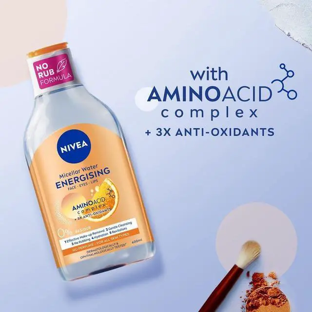 Alt view image 3 of 5 - Energizing Micellar Water Facial Cleanser with Vitamin C and Amino Acid Complex, Gentle Makeup Removal and Daily Face Cleansing Liquid for Face Eyes and Lips, Fragrance Free, 400 ml / 13.5 fl oz