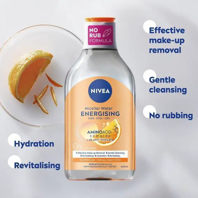 Alt view image 4 of 5 - Energizing Micellar Water Facial Cleanser with Vitamin C and Amino Acid Complex, Gentle Makeup Removal and Daily Face Cleansing Liquid for Face Eyes and Lips, Fragrance Free, 400 ml / 13.5 fl oz