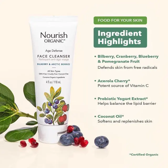 Alt view image 5 of 6 - Face Cleanser, Age Defense Bilberry & Arctic Berries Anti-Aging Face Wash with Aloe Vera + Washable Cotton Round