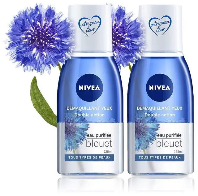 Main image of Double Action Cornflower Eye Makeup Remover (2 x 125 ml), Two-Phase Facial Cleanser Enriched with Purified Water, Waterproof Makeup Remover for Women for All Skin Types