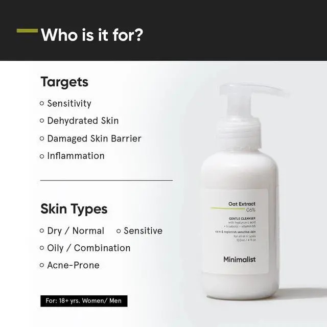Alt view image 2 of 5 - 6% Oat Extract Gentle Cleanser with Hyaluronic Acid for Sensitive, Dry & Dehydrated Skin | Provides Hydration & Barrier Repair | For Women & Men | 4 Fl Oz / 120 ml