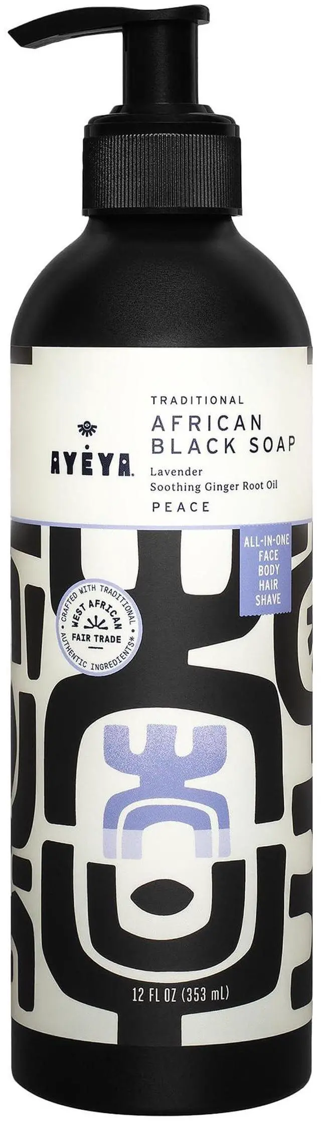 Main image of Liquid African Black Soap Peace | Lavender, Ginger & Patchouli for Calming | Soothing Vegan Face & Body Wash | Natural African Soap with Shea | Handmade in Ghana | 12 Fl Oz