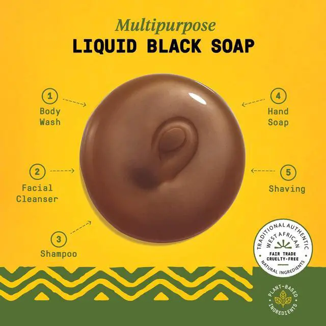Alt view image 4 of 7 - Authentic African Black Soap, Eucalyptus Tea Tree, 2 Sizes | All-In-One Liquid Soap with Unrefined Shea Butter | Detoxifying Hand & Body Wash, Facial Cleanser, Shampoo, and Shave Soap