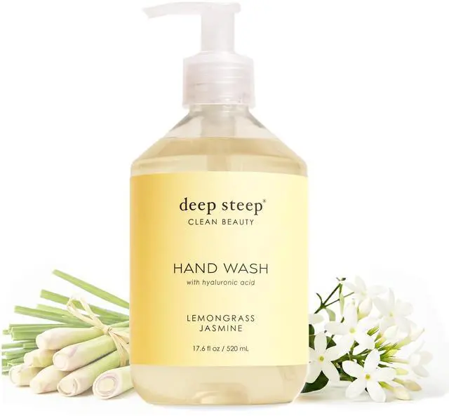 Main image of Deep Steep Liquid Hand Wash, Lemongrass Jasmine, 17.6 oz Moisturizing Cleanser with Olive Oil, Aloe Vera, Glycerin & Hyaluronic Acid Vegan, Clean Beauty, Soft & Nourished Hands
