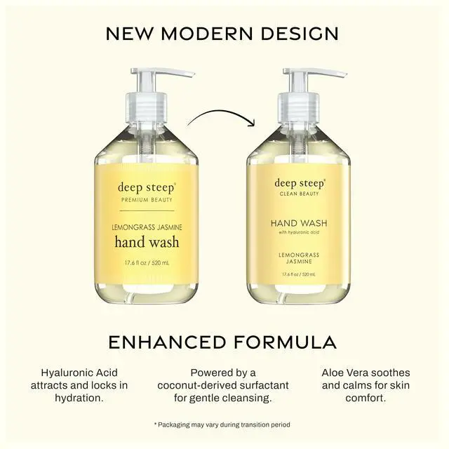 Alt view image 2 of 7 - Deep Steep Liquid Hand Wash, Lemongrass Jasmine, 17.6 oz Moisturizing Cleanser with Olive Oil, Aloe Vera, Glycerin & Hyaluronic Acid Vegan, Clean Beauty, Soft & Nourished Hands