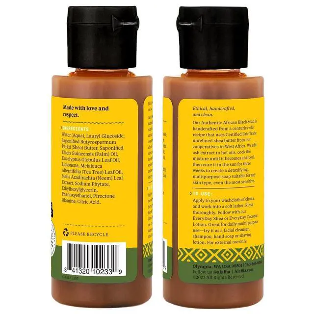 Alt view image 3 of 7 - Authentic African Black Soap Variety 2-Pack All-In-One Liquid Soap, Travel-Size Eucalyptus Tea Tree + Full-Size Peppermint Body Wash, Face Wash, Shampoo, Shaving Soap