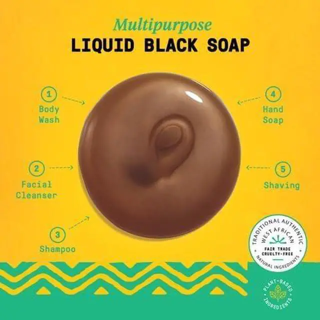 Alt view image 5 of 7 - Authentic African Black Soap Variety 2-Pack All-In-One Liquid Soap, Travel-Size Eucalyptus Tea Tree + Full-Size Peppermint Body Wash, Face Wash, Shampoo, Shaving Soap