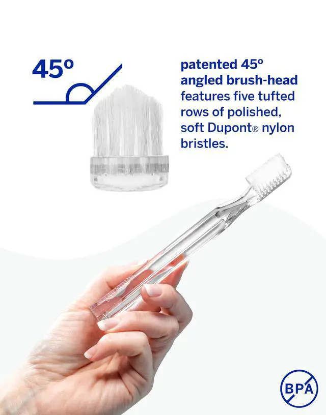 Alt view image 5 of 7 - New Generation 45° Toothbrush, Clear, Soft Dupont® Bristles | Patented 45° Angled Manual Brush, Cleans Below Gumline, Ergonomic Handle, Veneer Safe, Replace Every 3 Months
