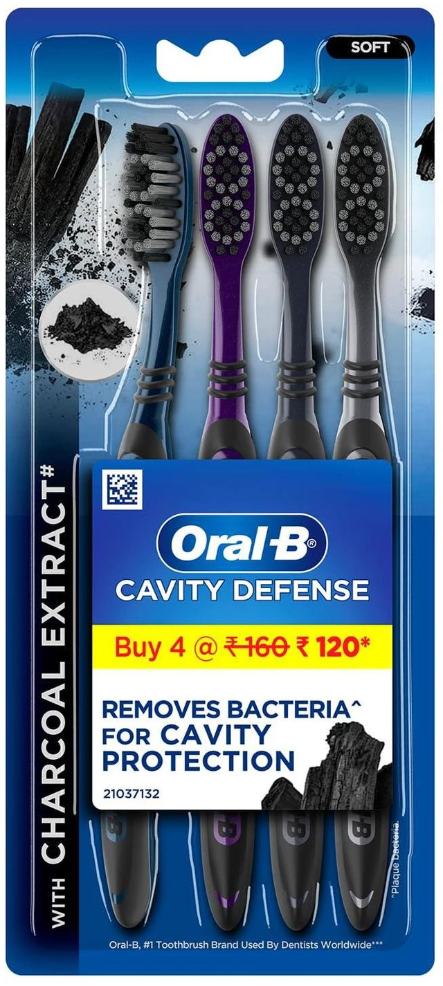 Main image of Soft Black Toothbrush (Pack of 4) - Assorted Colours