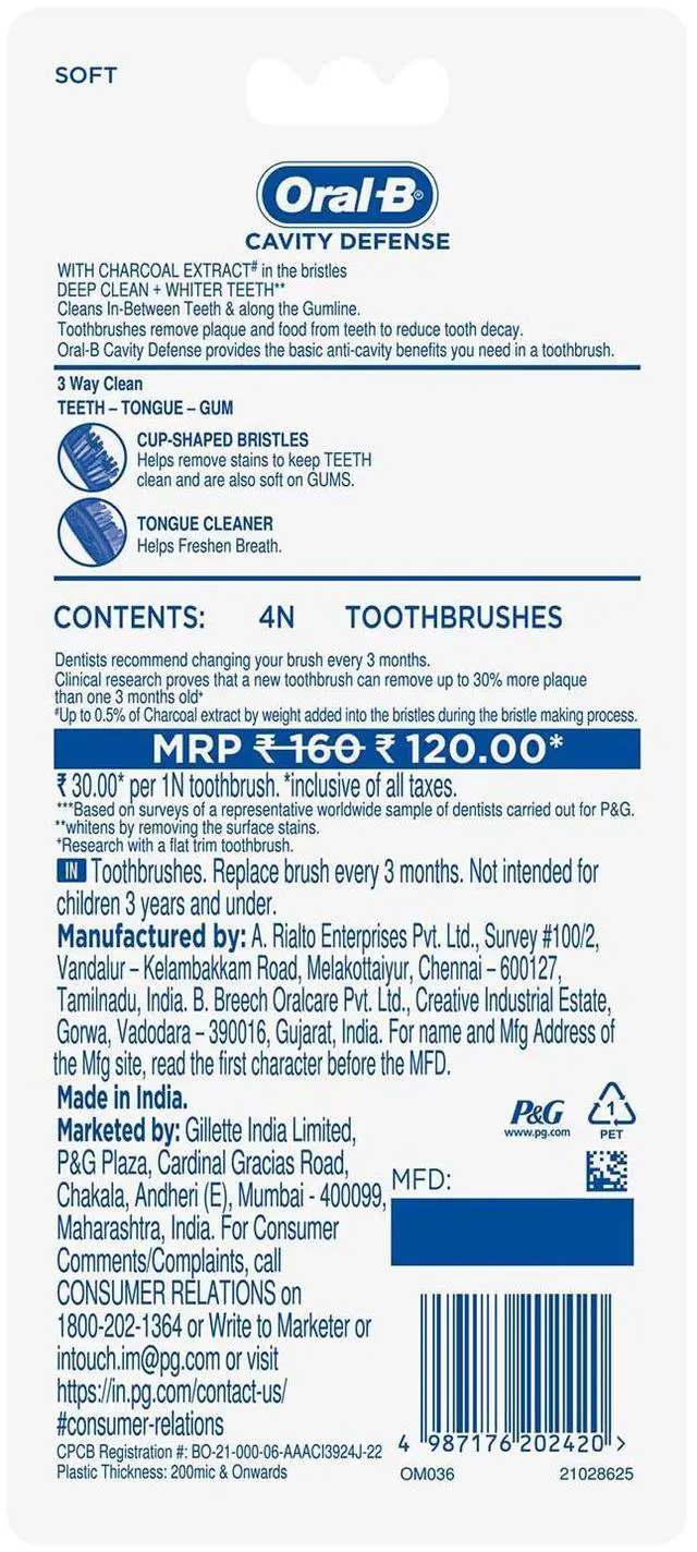Alt view image 7 of 7 - Soft Black Toothbrush (Pack of 4) - Assorted Colours