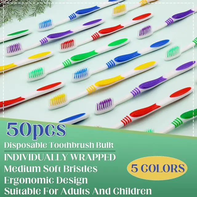 Alt view image 2 of 7 - 50 Pcs Toothbrush Bulk Disposable, Travel Toothbrushes Pack, Soft Bristle Individually Wrapped and Good Cleaning for Kids, Adult and The Elderly. Suitable for Hotel, Travel, Home, Donated