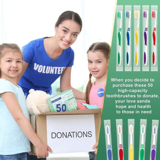 Alt view image 7 of 7 - 50 Pcs Toothbrush Bulk Disposable, Travel Toothbrushes Pack, Soft Bristle Individually Wrapped and Good Cleaning for Kids, Adult and The Elderly. Suitable for Hotel, Travel, Home, Donated