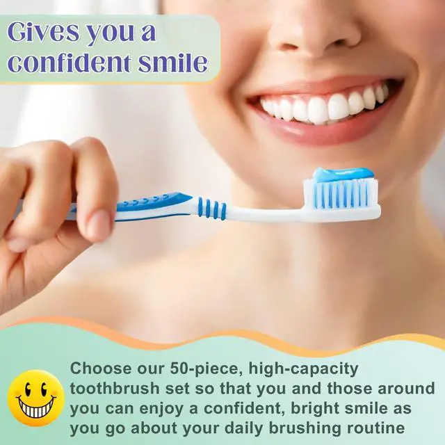 Alt view image 5 of 7 - 50 Pcs Toothbrush Bulk Disposable, Travel Toothbrushes Pack, Soft Bristle Individually Wrapped and Good Cleaning for Kids, Adult and The Elderly. Suitable for Hotel, Travel, Home, Donated