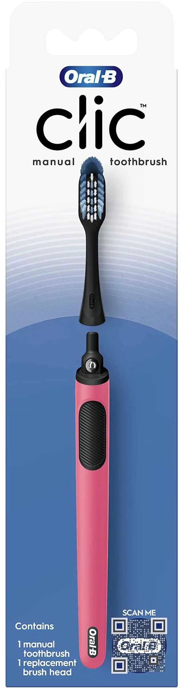 Main image of Clic Manual Toothbrush, Coral, with Replaceable Brush Head - 1 Count