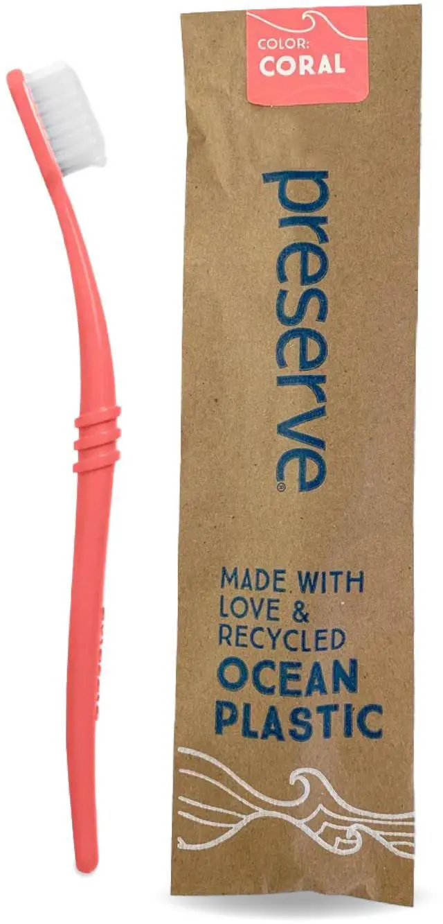 Main image of Ocean Plastic Initiative Adult Toothbrush, Made in USA from Recycled Ocean Plastic, Coral, Soft, 1 Count
