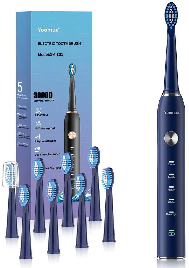 Main image of Sonic Electric Toothbrush for Adults & Kids - 5 High-Performance Modes, 8 Replacement Heads, 2.5-Hour Fast Charge, Built-in Smart 2-Minute Timer, IPX7 Waterproof, 35Day Battery Life Navy Blue