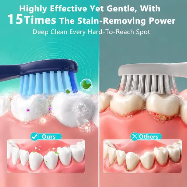 Alt view image 3 of 7 - Sonic Electric Toothbrush for Adults & Kids - 5 High-Performance Modes, 8 Replacement Heads, 2.5-Hour Fast Charge, Built-in Smart 2-Minute Timer, IPX7 Waterproof, 35Day Battery Life Navy Blue