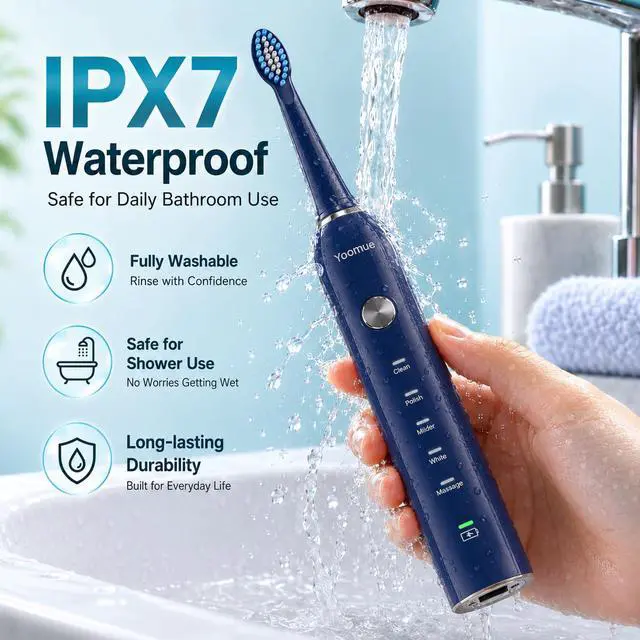 Alt view image 5 of 7 - Sonic Electric Toothbrush for Adults & Kids - 5 High-Performance Modes, 8 Replacement Heads, 2.5-Hour Fast Charge, Built-in Smart 2-Minute Timer, IPX7 Waterproof, 35Day Battery Life Navy Blue