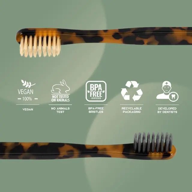 Alt view image 2 of 7 - Plant-Based Cellulose Acetate Toothbrushes - 8 Pack - Tortoise | Eco-friendly cellulose acetate toothbrushes with classic tortoiseshell colorway, soft nylon bristles, 8 count family pack