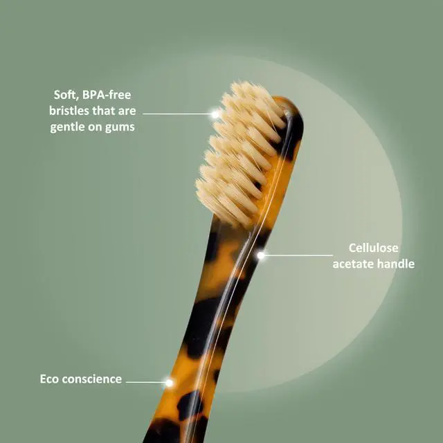 Alt view image 3 of 7 - Plant-Based Cellulose Acetate Toothbrushes - 8 Pack - Tortoise | Eco-friendly cellulose acetate toothbrushes with classic tortoiseshell colorway, soft nylon bristles, 8 count family pack