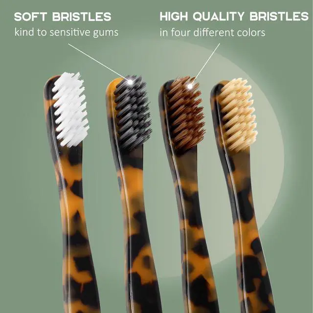 Alt view image 5 of 7 - Plant-Based Cellulose Acetate Toothbrushes - 8 Pack - Tortoise | Eco-friendly cellulose acetate toothbrushes with classic tortoiseshell colorway, soft nylon bristles, 8 count family pack
