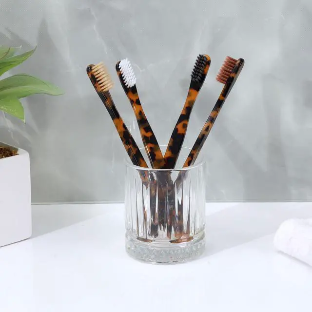 Alt view image 7 of 7 - Plant-Based Cellulose Acetate Toothbrushes - 8 Pack - Tortoise | Eco-friendly cellulose acetate toothbrushes with classic tortoiseshell colorway, soft nylon bristles, 8 count family pack