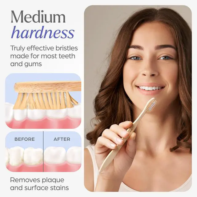 Alt view image 4 of 7 - Bamboo Toothbrushes - Medium Bristles Toothbrushes for Adults | Natural Toothbrush, Eco-Friendly, Wooden Toothbrush, BPA-Free, 10 Pack