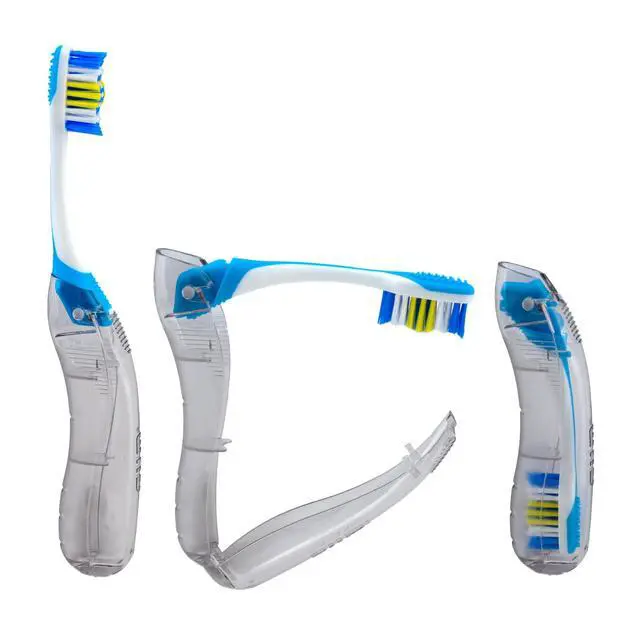 Alt view image 3 of 6 - Folding Travel , Soft Bristle, Compact Head, 1 Count (6 Pack) | Tri-fold foldable design, Built-in tongue scraper, Hygienic-treated bristles, essential