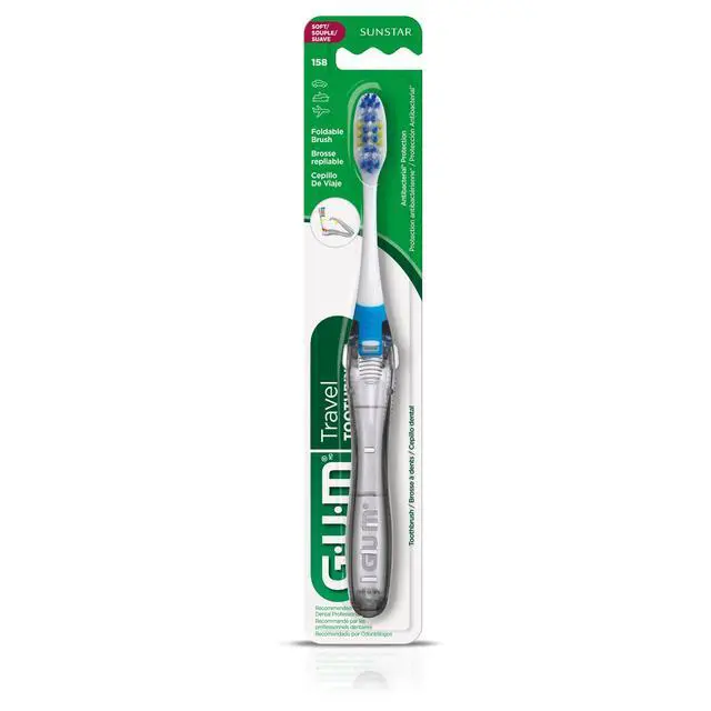 Alt view image 5 of 6 - Folding Travel , Soft Bristle, Compact Head, 1 Count (6 Pack) | Tri-fold foldable design, Built-in tongue scraper, Hygienic-treated bristles, essential
