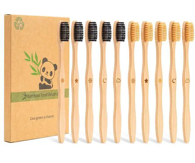 Main image of Bamboo Toothbrush Medium Bristle, 10Pcs Biodegradable Bulk Wooden Toothbrushes