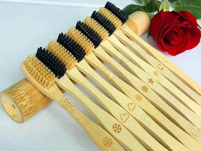 Alt view image 3 of 7 - Bamboo Toothbrush Medium Bristle, 10Pcs Biodegradable Bulk Wooden Toothbrushes