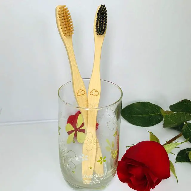 Alt view image 6 of 7 - Bamboo Toothbrush Medium Bristle, 10Pcs Biodegradable Bulk Wooden Toothbrushes