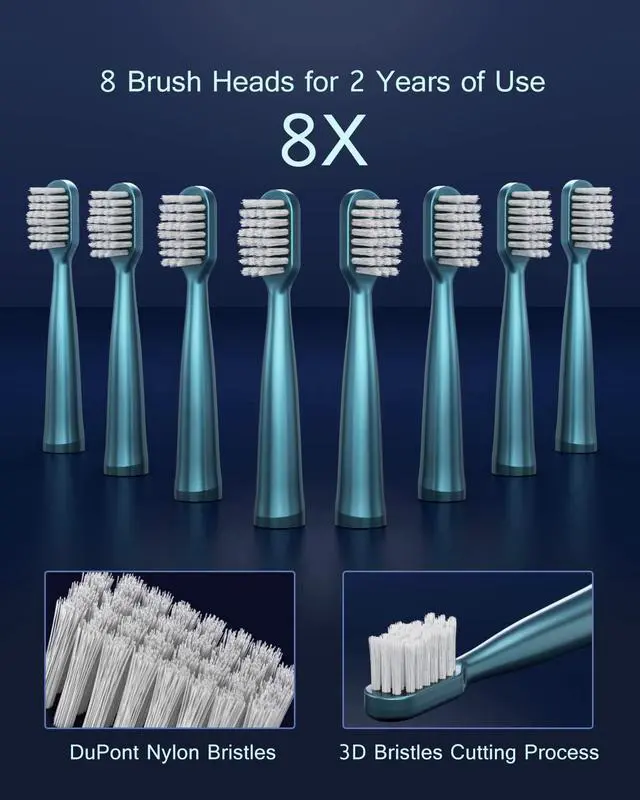 Alt view image 7 of 7 - USB Rechargeable Sonic Electric Toothbrush for Adults, Powered Motor High Vibration Teeth & Gum Care, Soft Dupont Brush Heads, 2 Minutes Timer 5 Modes, Green