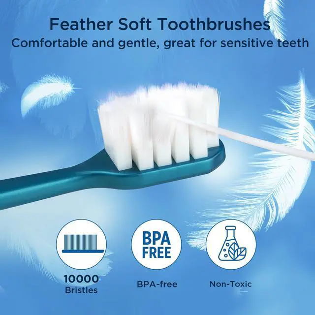 Alt view image 2 of 7 - Extra Soft Toothbrush for Sensitive Gums, Wide Head Soft Bristle Toothbrush with 10000 Flossing Micro Nano Bristles for Adults, Pregnant Women, Elderly, Braces(6 Colors Set)