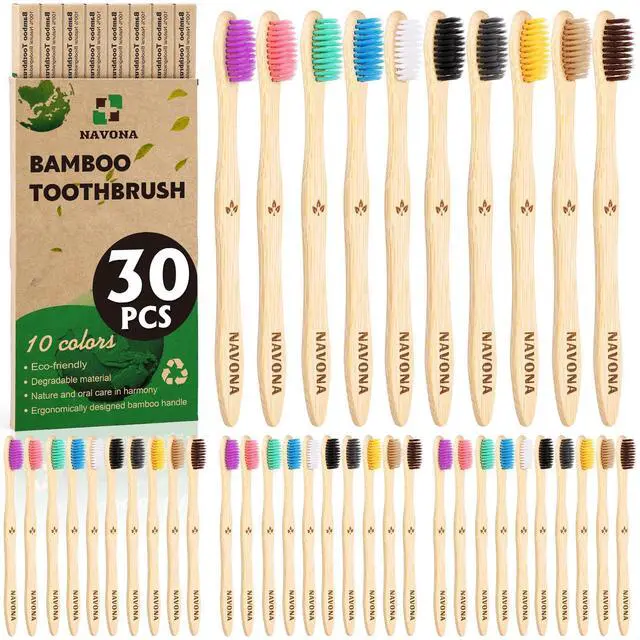 Main image of 30 PCS Bamboo Toothbrushes, Individually Wrapped Wooden Toothbrushes Bulk | BPA Free Soft Bristles Toothbrush for Adults, Box of Two Reusable Nature Toothbrush