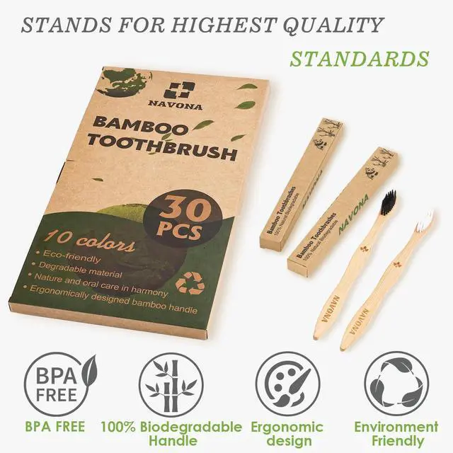 Alt view image 4 of 7 - 30 PCS Bamboo Toothbrushes, Individually Wrapped Wooden Toothbrushes Bulk | BPA Free Soft Bristles Toothbrush for Adults, Box of Two Reusable Nature Toothbrush