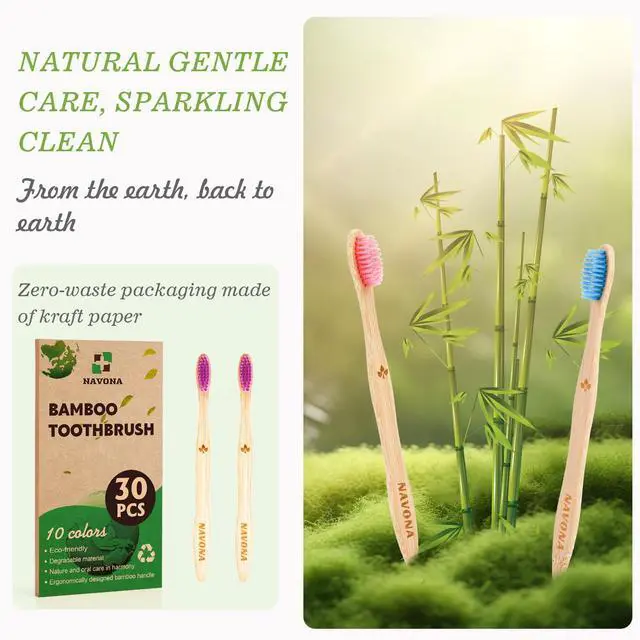 Alt view image 7 of 7 - 30 PCS Bamboo Toothbrushes, Individually Wrapped Wooden Toothbrushes Bulk | BPA Free Soft Bristles Toothbrush for Adults, Box of Two Reusable Nature Toothbrush