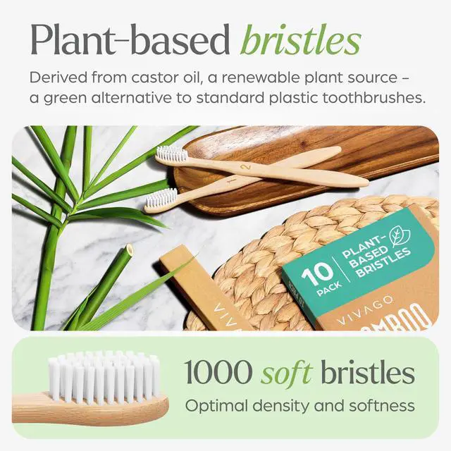 Alt view image 2 of 7 - Bamboo Toothbrushes 10 Pack Plant-Based Soft Bristles | Natural Toothbrush, Eco-Friendly, Wooden Toothbrush, BPA-Free