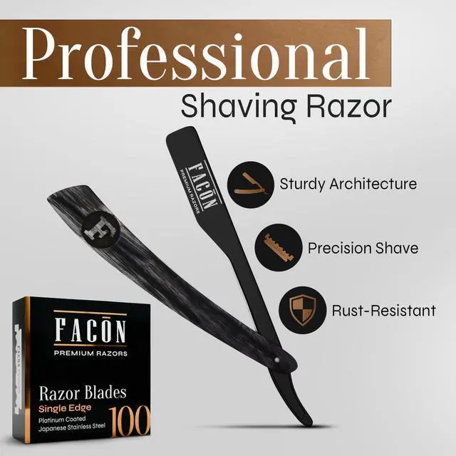 Alt view image 2 of 7 - Straight Razors for Men - Professional Barber Straight Edge Razor Kit with 100 Blades, Wooden Stainless Steel Barbero Shaver for a Smooth & Precise Shave, Premium Barber Razor for Men's Shaving