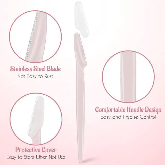 Alt view image 2 of 7 - 6 Pcs Eyebrow Razor Face Razors Multipurpose Facial Razors for Women Men Eyebrow Trimmers Shaver with Protective Cover Dermaplaning Facial Hair Removal Tools Light Pink