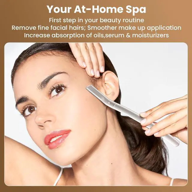 Alt view image 2 of 6 - Razor for Women Face with 10 Blade Refills | Peach Fuzz Removal, Eyebrow Hair Trimmer, Stainless Steel Exfoliating Blades, For sensitive skin