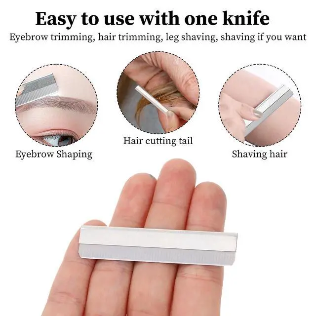 Alt view image 4 of 7 - Straight Razor Blades, 50 Pcs Stainless Steel Brow Razor Single Edge Disposable Safety Razors Blades Eyebrow Trimmer Facial Hair Removers Shaving Tools for Men and Women