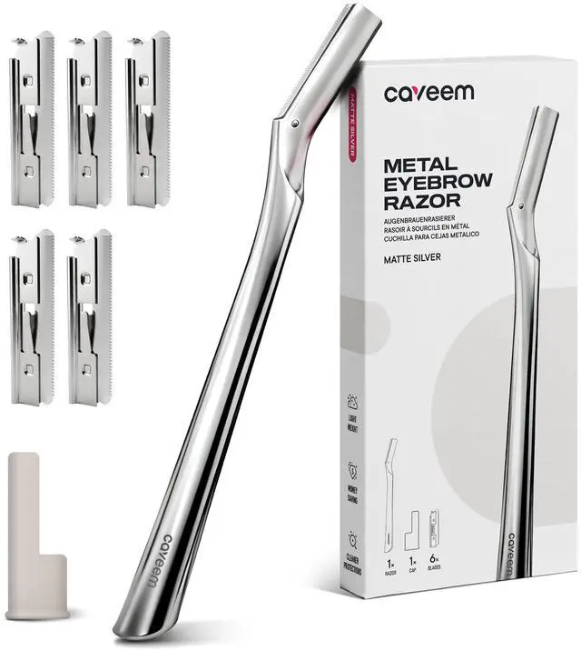 Main image of Eyebrow Razor, Face Razor for Women & Men, 6 Blades, Matte Silver | Facial Razor with Silicone Cover, Peach Fuzz Removal & Face Shaver, Dermaplane Razor, Metal Eyebrow Trimmer
